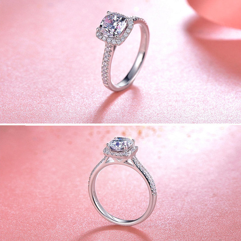 18K White Gold D Color Cushion Cut Moissanite Halo Engagement Ring - ReadYourHeart