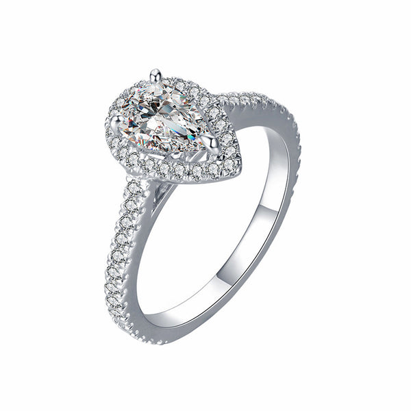 18K White Gold D Color Pear Cut Moissanite Halo Engagement Ring - ReadYourHeart