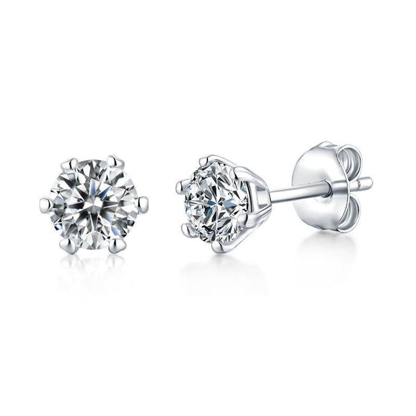 Moissanite Series Classic Six-Claw Sterling Silver Stud Earrings - ReadYourHeart