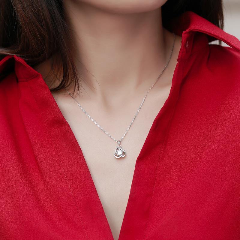 Moissanite Series Lucky Clover Sterling Silver Necklace - ReadYourHeart,RNX-10026A,RNX-10026B