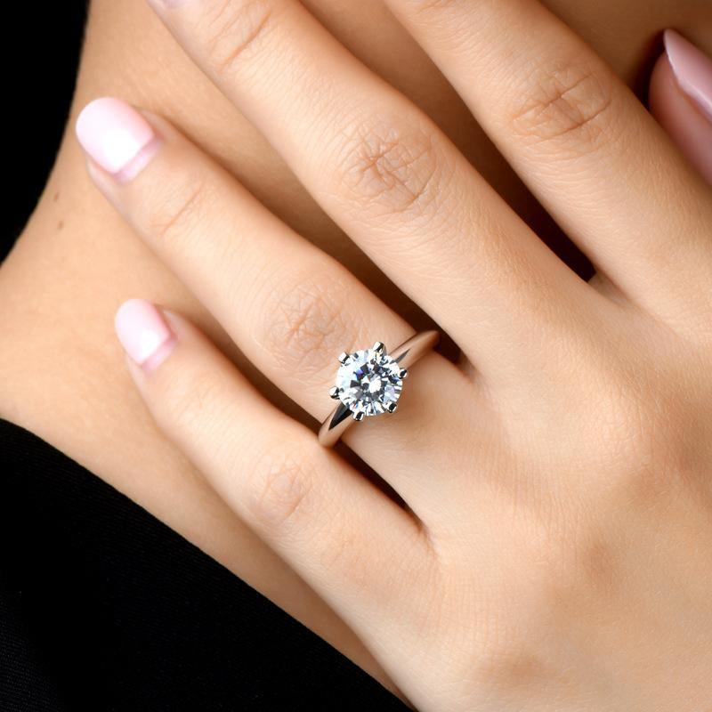 Sona Diamond Classic Six Prong Sterling Silver Ring - ReadYourHeart