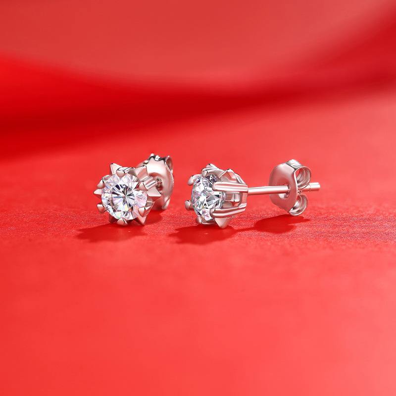 Moissanite Series Romantic Snowflake Sterling Silver Stud Earrings - ReadYourHeart,REL-CME03B,REL-CME03A