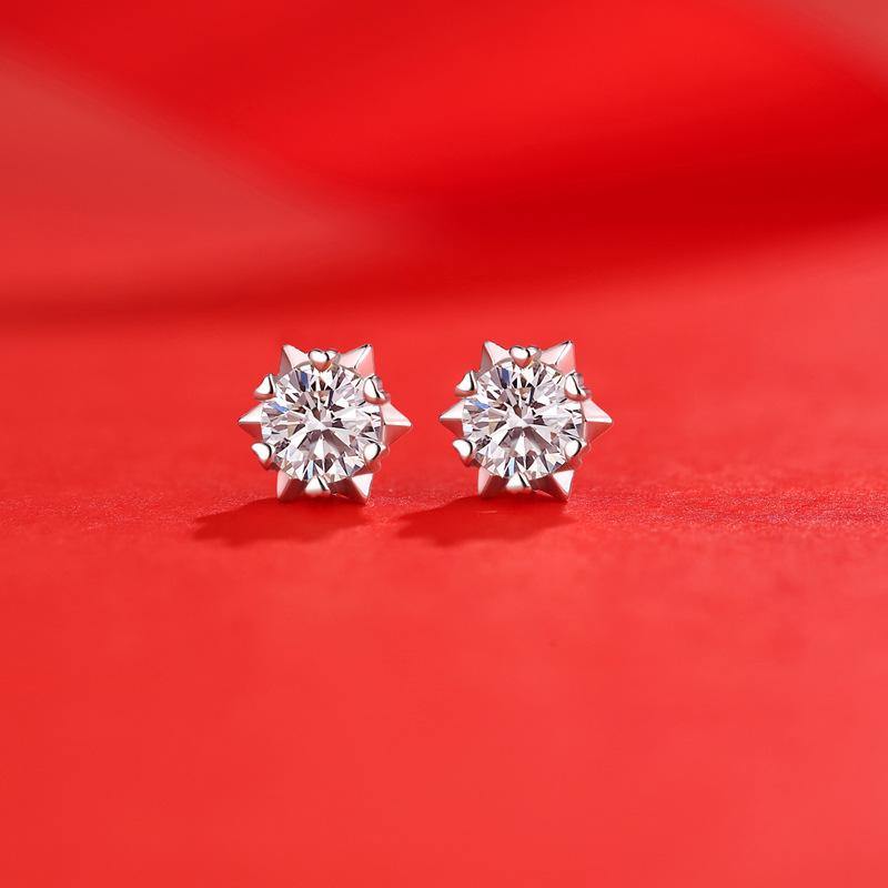 Moissanite Series Romantic Snowflake Sterling Silver Stud Earrings - ReadYourHeart,REL-CME03B,REL-CME03A