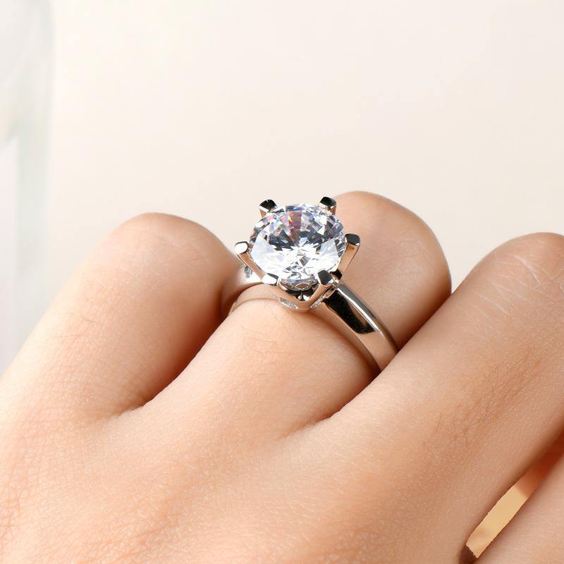 Sona Diamond Classic Six Prong Sterling Silver Ring - ReadYourHeart,RRA-10050