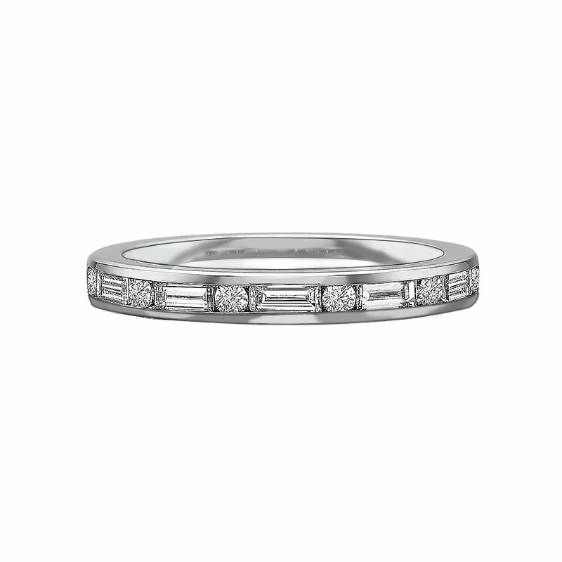 Alternating Baguette and Round Moissanite Channel Set Half Eternity Wedding Band - ReadYourHeart