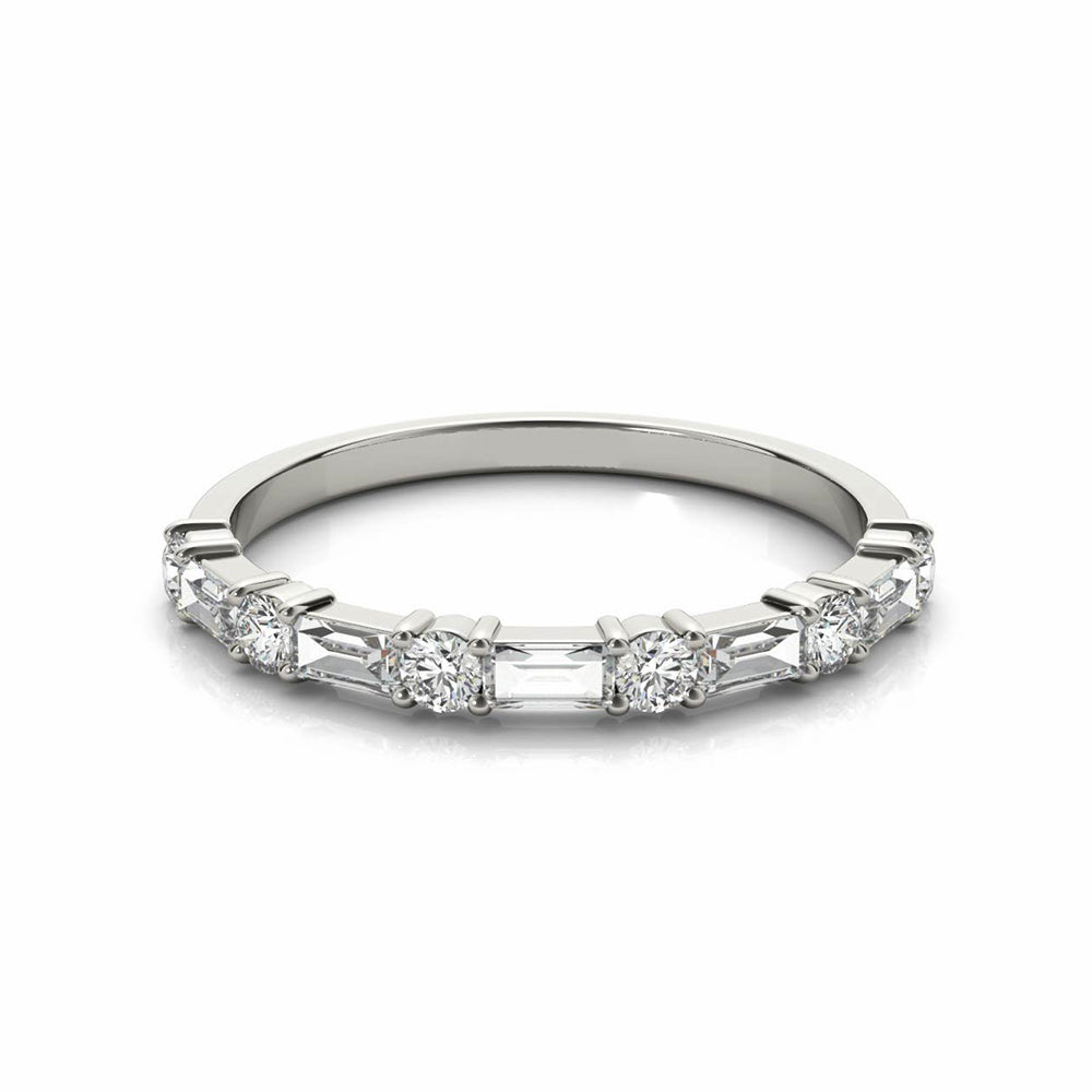 Alternating Baguette and Round Moissanite Half Eternity Wedding Band - ReadYourHeart