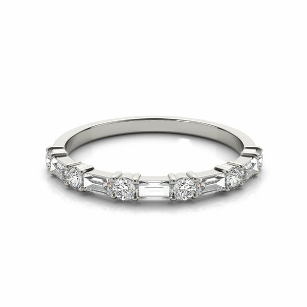 Alternating Baguette and Round Moissanite Half Eternity Wedding Band - ReadYourHeart