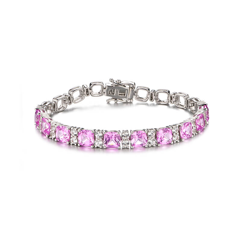 Alternating Cushion Cut Red Corundum Sterling Silver Bracelet - ReadYourHeart