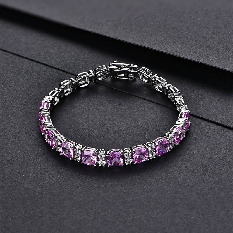 Alternating Cushion Cut Red Corundum Sterling Silver Bracelet - ReadYourHeart