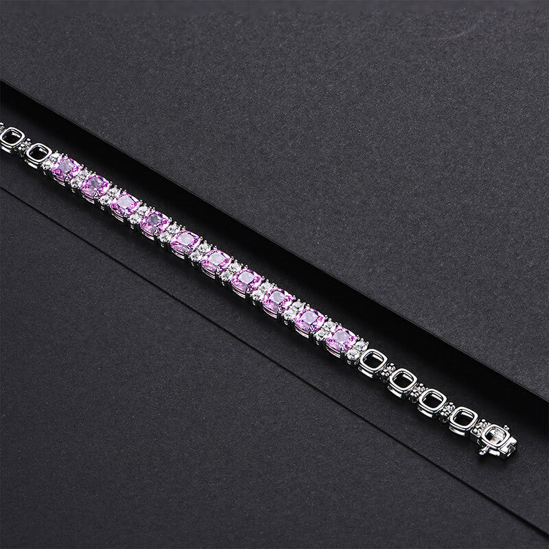 Alternating Cushion Cut Red Corundum Sterling Silver Bracelet - ReadYourHeart