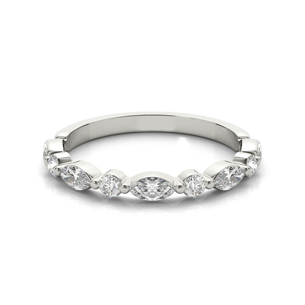 Alternating Marquise and Round Moissanite Half Eternity Wedding Band - ReadYourHeart