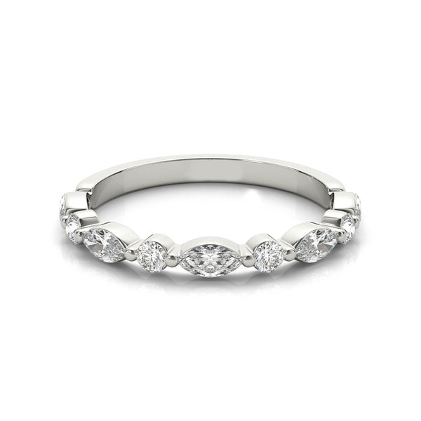 Alternating Marquise and Round Moissanite Half Eternity Wedding Band - ReadYourHeart