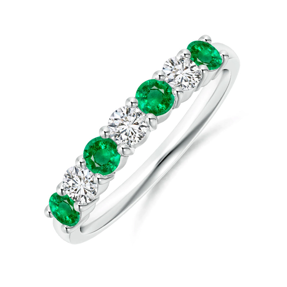 Alternating Moissanite And Emerald Half Eternity Wedding Band Ring - ReadYourHeart