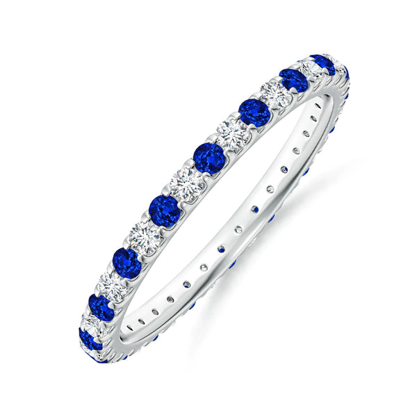 Alternating Moissanite And Sapphire Eternity Wedding Band Ring - ReadYourHeart