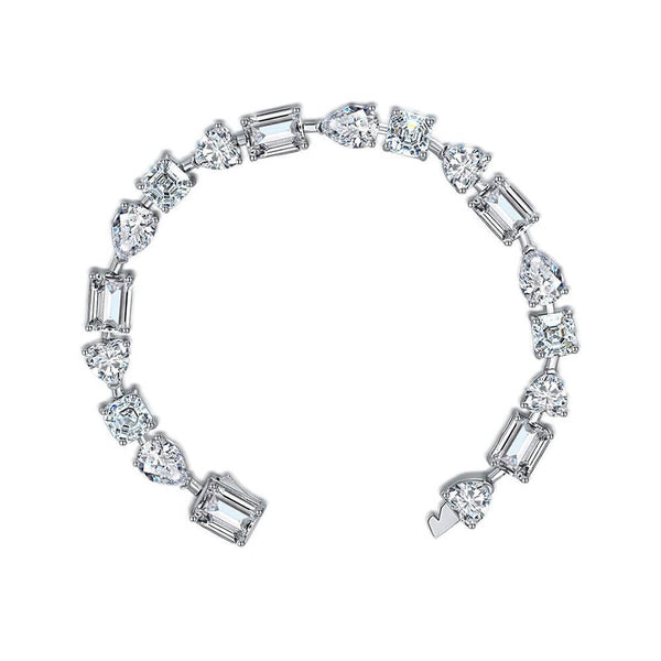 Alternating Pear Heart Asscher Emerald-Cut Lab-Sapphire Sterling Silver Bracelet