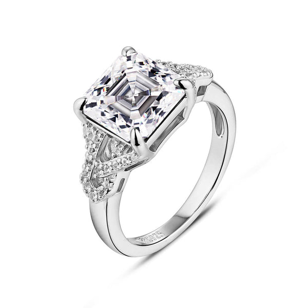 Asscher Cut Moissanite Side Stone Engagement Ring - ReadYourHeart