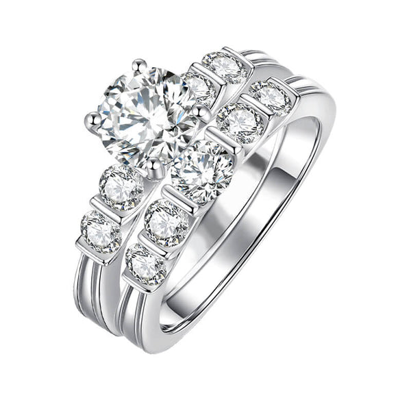 Bar Set Moissanite Accents Bridal Engagement Ring Set - ReadYourHeart