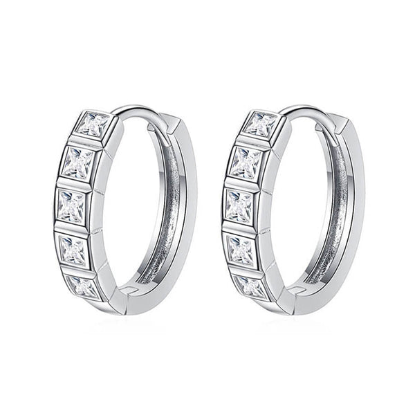 Bezel Princess Cut Moissanite Hoop Earrings In Sterling Silver - ReadYourHeart