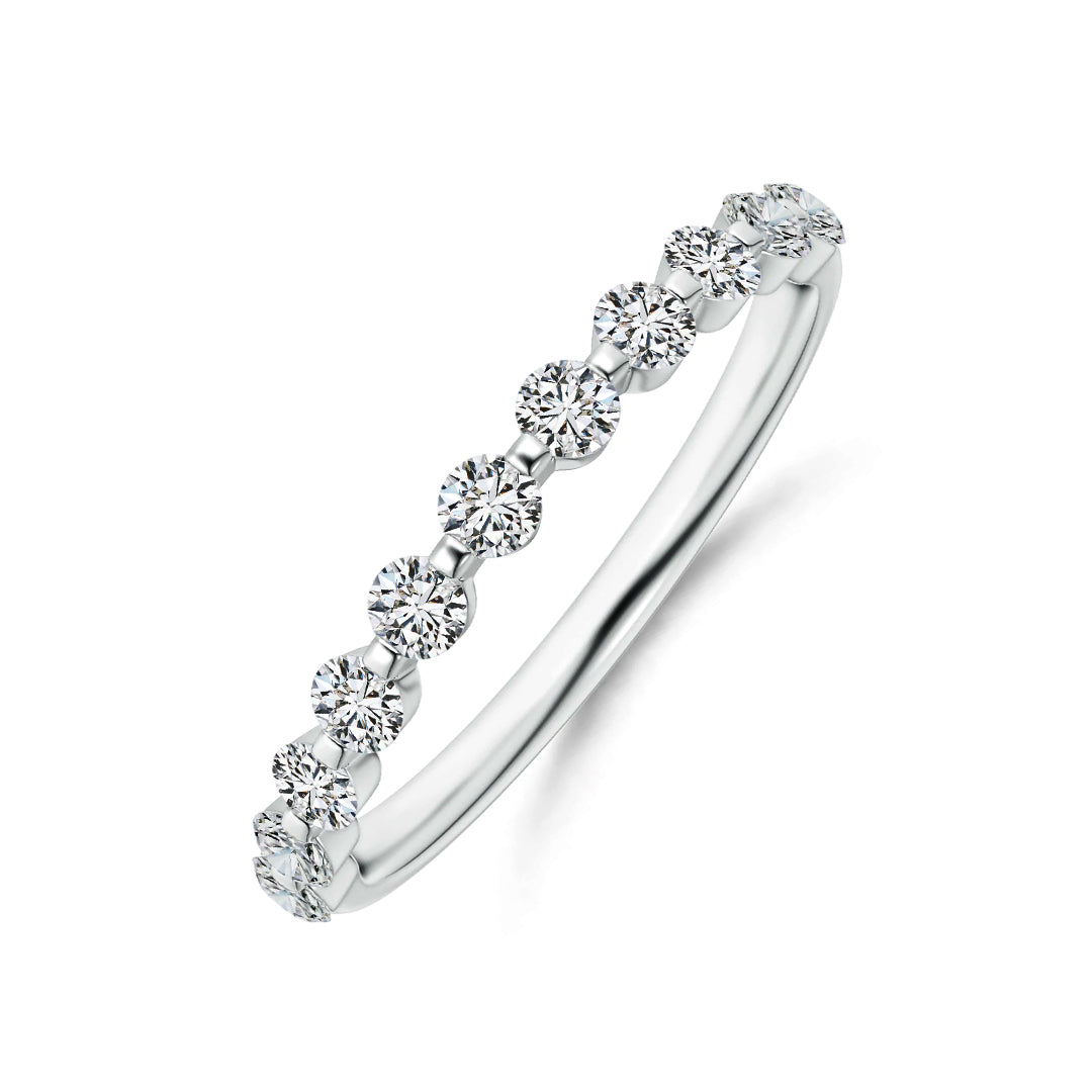 Bezel-Set Moissanite Half Eternity Wedding Band Ring In Sterling Silver - ReadYourHeart