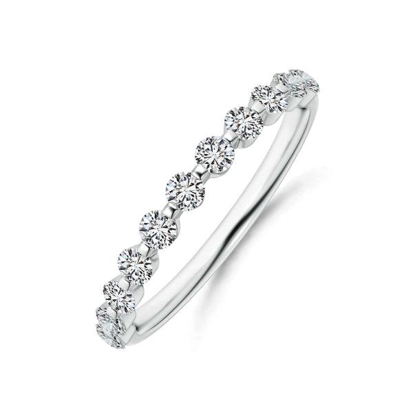 Bezel-Set Moissanite Half Eternity Wedding Band Ring In Sterling Silver