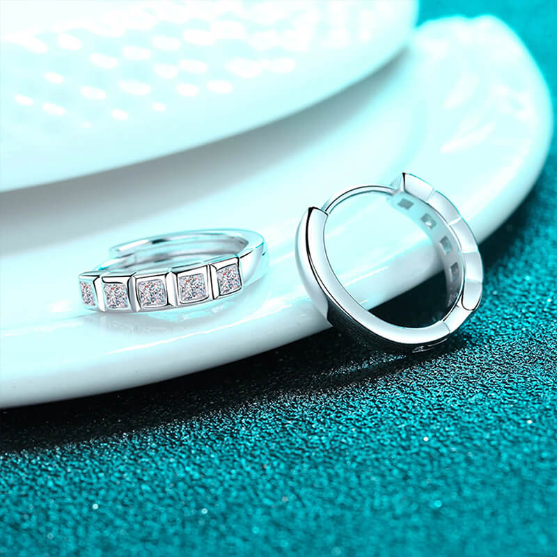 Bezel Princess Cut Moissanite Hoop Earrings In Sterling Silver - ReadYourHeart