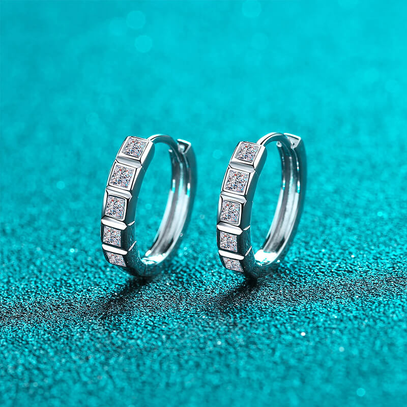 Bezel Princess Cut Moissanite Hoop Earrings In Sterling Silver - ReadYourHeart