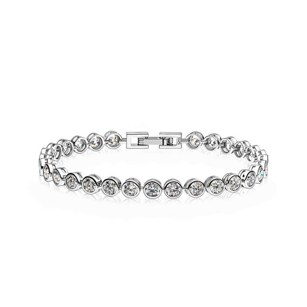 Bezel Set Moissanite Tennis Sterling Silver Bracelet - ReadYourHeart