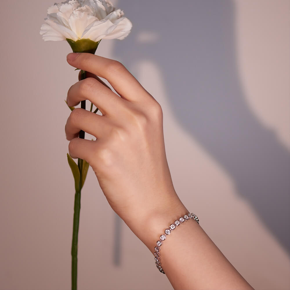 Bezel Set Moissanite Tennis Sterling Silver Bracelet - ReadYourHeart