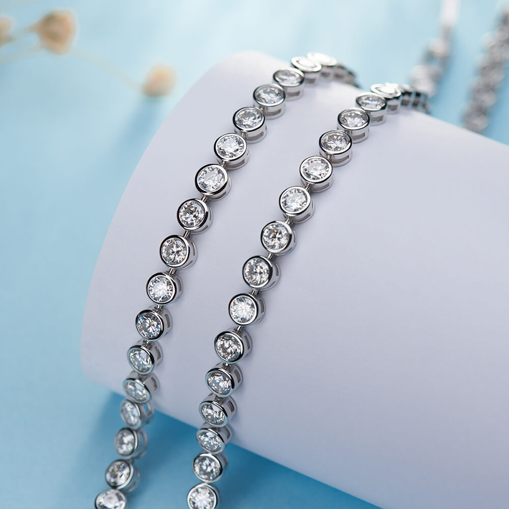 Bezel Set Moissanite Tennis Sterling Silver Bracelet - ReadYourHeart