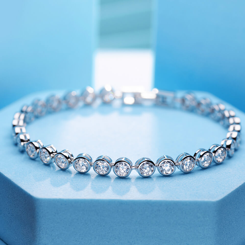Bezel Set Moissanite Tennis Sterling Silver Bracelet - ReadYourHeart