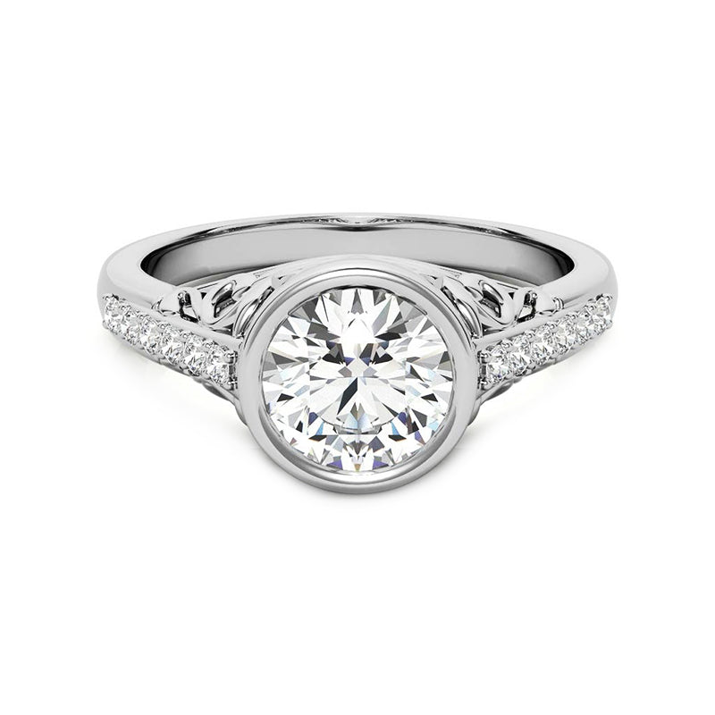 Bezel Set Round Moissanite Pave Engagement Ring - ReadYourHeart