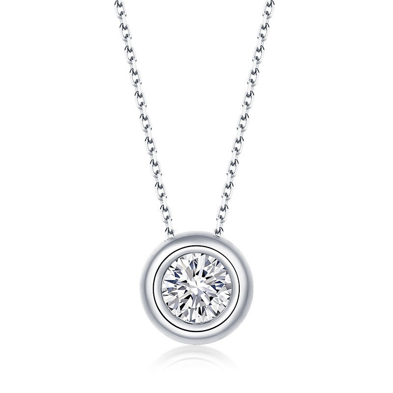 Bezel Solitaire Round Moissanite Necklace Pendant - ReadYourHeart