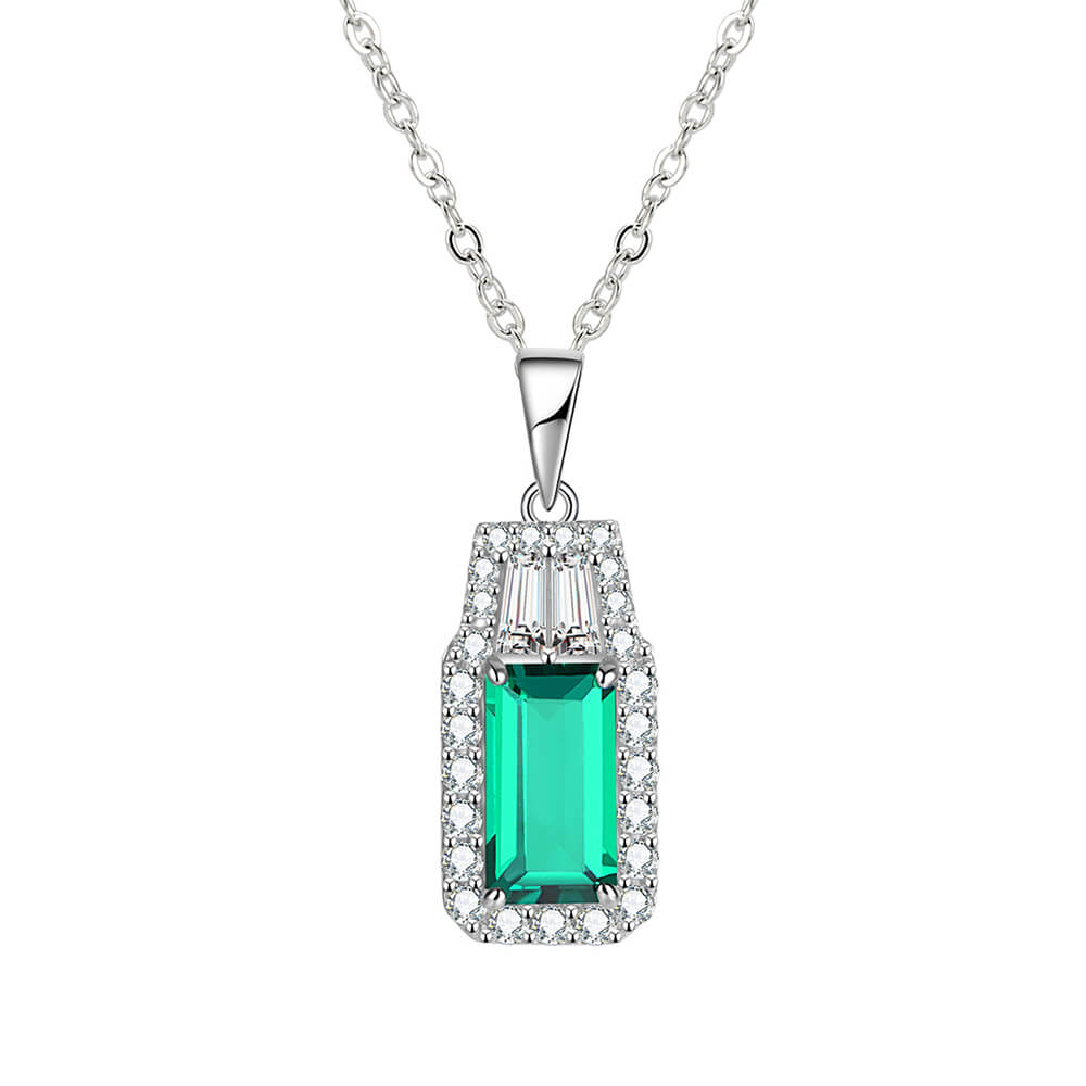 Fashion Halo Lab-Created Emerald Sterling Silver Necklace - ReadYourHeart