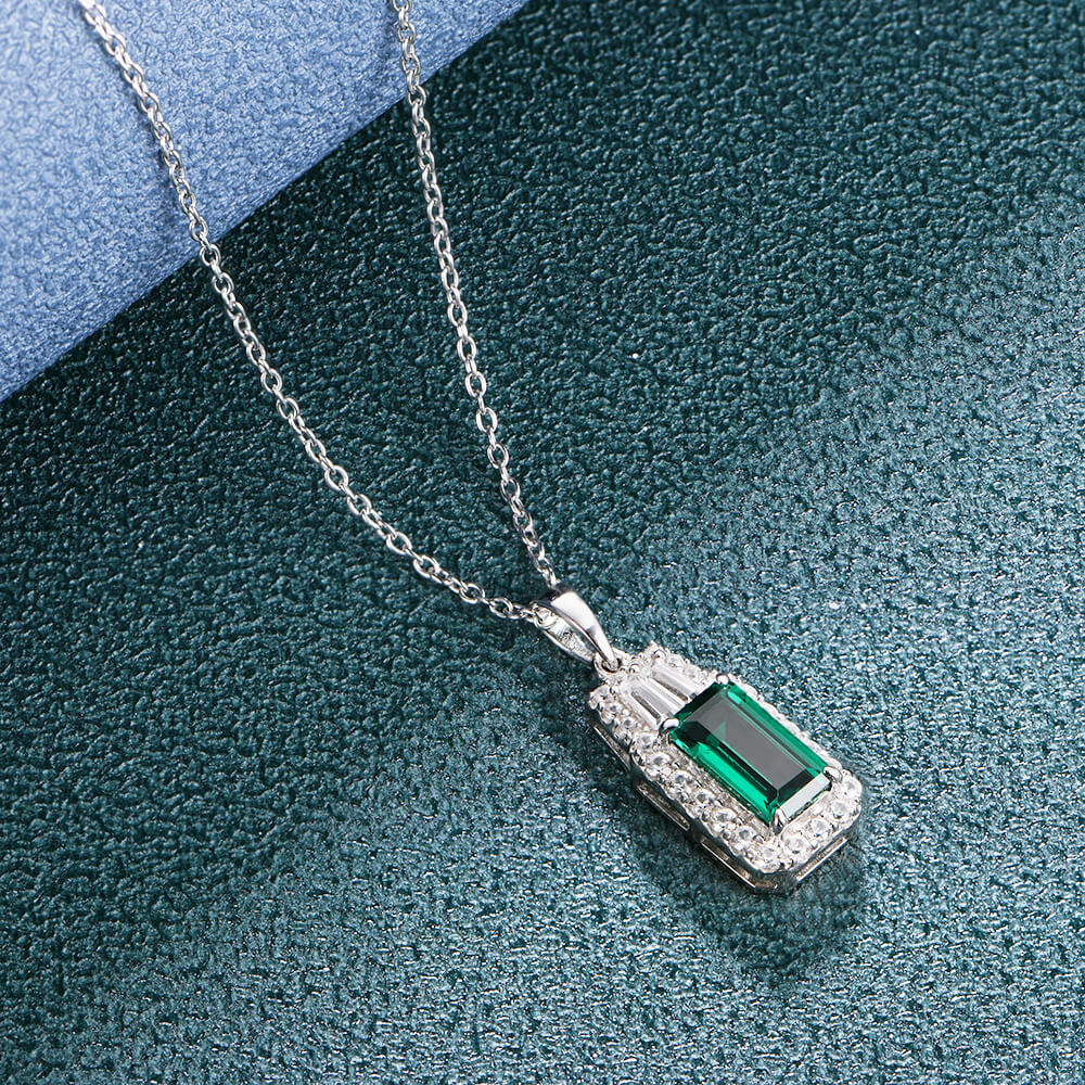 Fashion Halo Lab-Created Emerald Sterling Silver Necklace - ReadYourHeart