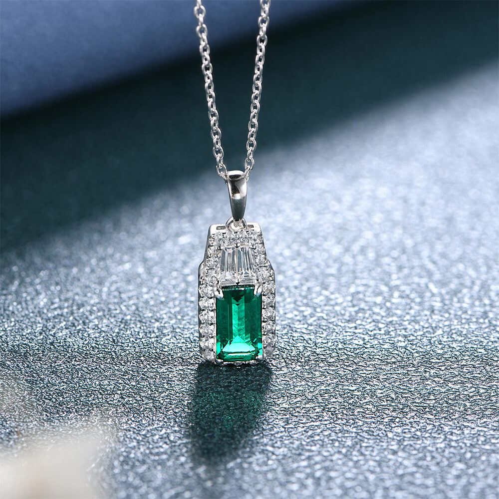 Fashion Halo Lab-Created Emerald Sterling Silver Necklace - ReadYourHeart