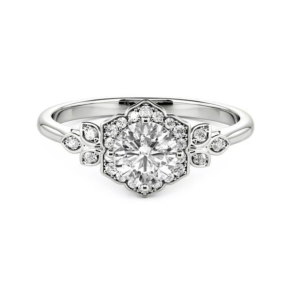 Cathedral Halo Moissanite Floral Engagement Ring