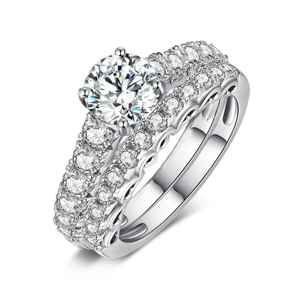 Cathedral Moissanite Sidestone Bridal Engagement Ring Set - ReadYourHeart
