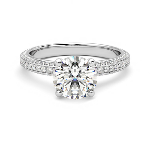 Cathedral Moissanite Triple Row Pave Engagement Ring - ReadYourHeart