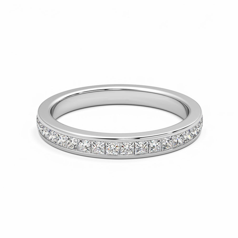 Channel Set Princess Moissanite Half Eternity Wedding Band Ring In Sterling Silver - ReadYourHeart
