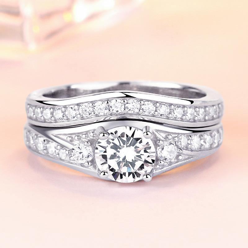 Classic Round Cut Sterling Silver Ring Set - ReadYourHeart,RRX-10054