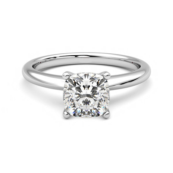 Classic Solitaire Cushion Moissanite Four Prong Polish Engagement Ring