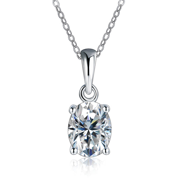 Classic Solitaire Oval Moissanite Sterling Silver Necklace Pendant