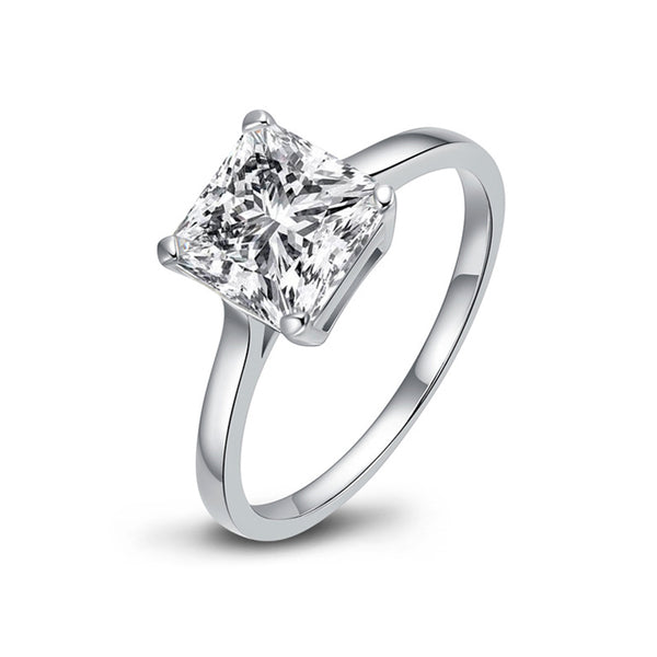 Fashion Solitaire Princess Cut Sona Diamond Sterling Silver Ring - ReadYourHeart