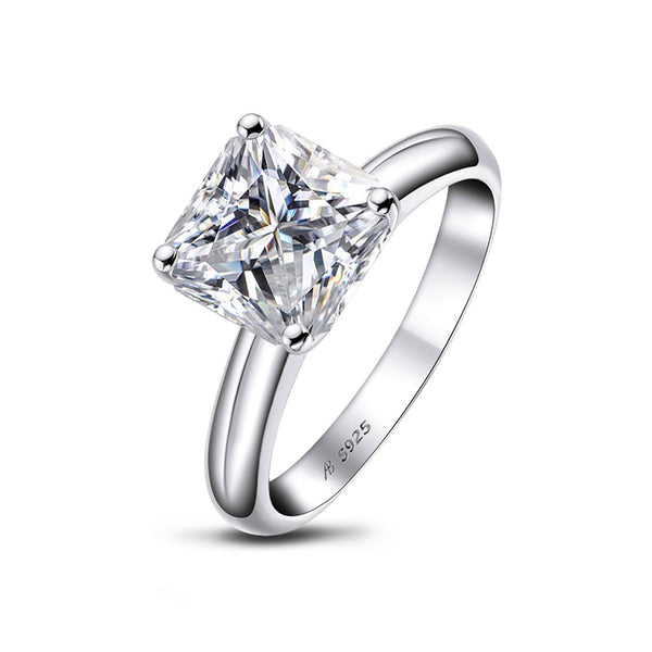 Classic Solitaire Princess Cut sona diamond sterling silver ring - ReadYourHeart