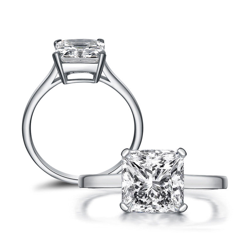 Fashion Solitaire Princess Cut Sona Diamond Sterling Silver Ring - ReadYourHeart