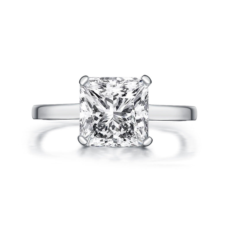 Fashion Solitaire Princess Cut Sona Diamond Sterling Silver Ring - ReadYourHeart