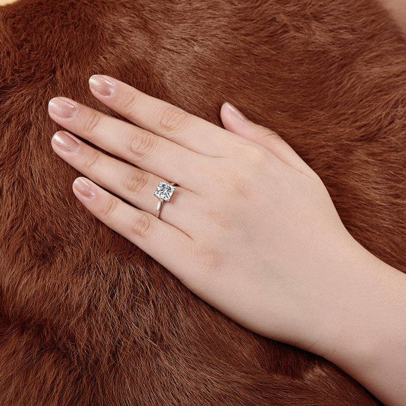 Fashion Solitaire Princess Cut Sona Diamond Sterling Silver Ring - ReadYourHeart