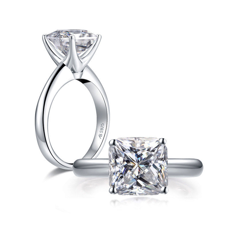 Classic Solitaire Princess Cut sona diamond sterling silver ring - ReadYourHeart