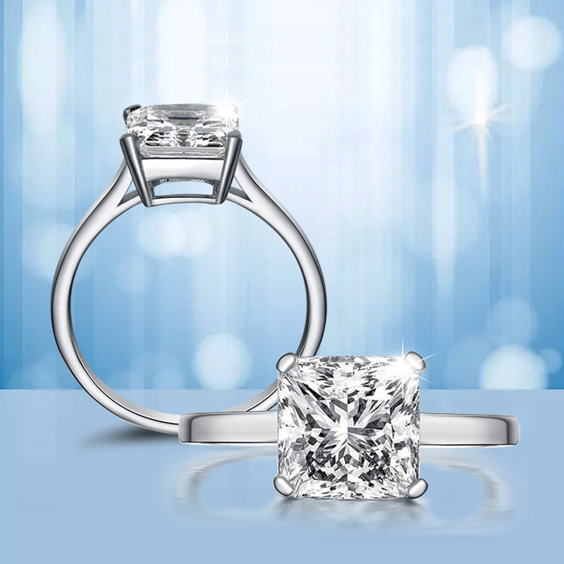 Fashion Solitaire Princess Cut Sona Diamond Sterling Silver Ring - ReadYourHeart