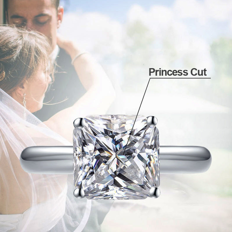 Classic Solitaire Princess Cut sona diamond sterling silver ring - ReadYourHeart